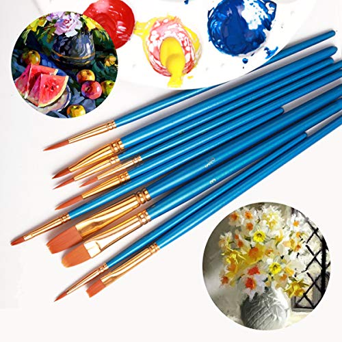 Elisel Paint Brush Set, 10 pcs Nylon Hair Art Paint Brushes for Acrylic Painting for Acrylic Oil Watercolor, Face Nail Art, Miniature Detailing and Elisel