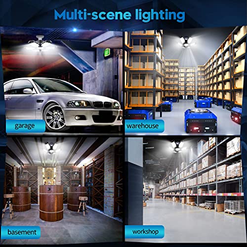 TANBABY 2 Pack LED Garage Lights, 30000LM Deformable Best Garage Light Ceiling LED Shop Lights, 150W E26/E27 LED Light Garage Lighting with 6+1 TANBABY