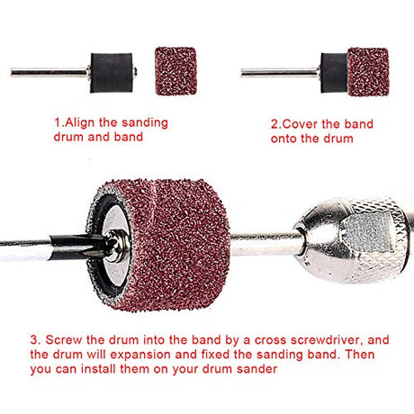 AUSTOR Aluminum Oxide Sanding Drum Set with Free Box Including 120 Pieces Drum Sander Sanding Sleeves and 12 Pieces Drum Mandrels for Dremel Rotary AUSTOR