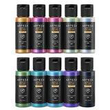 ARTEZA Iridescent Acrylic Paint, Set of 10 Dreamer Colors, 2 oz/60ml Bottles, High Viscosity Shimmer, Water-Based, Blendable Paints, Art Supplies for ARTEZA