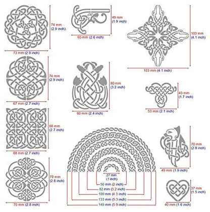 Aleks Melnyk #39 Metal Journal Stencils, Celtic Knot, Round and Dragon, Stainless Steel Irish Stencils Kit 3 PCS, Templates Tool for Wood Burning, - WoodArtSupply