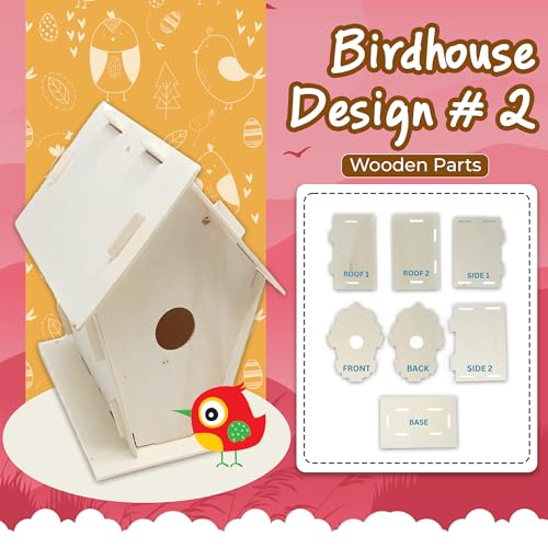 Podzly Kids Wooden Birdhouse Craft Kit - 12 DIY Bird House Kits - Bulk Arts and Crafts Set - Wooden Houses to Paint, Build, and Personalize - Perfect