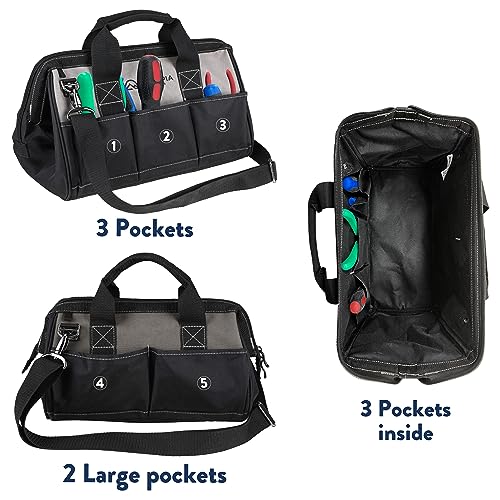 Olympia Tool Bag 15 Inch, Heavy Duty Tools Bag with 8 Pockets, Adjustable Shouder Straps and 600D Reinforced Material Olympia Tools