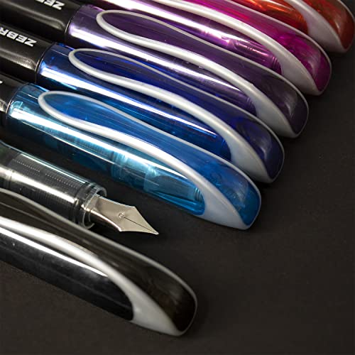Zebra Fuente - Disposable Fountain Pen - Black, Blue, Red, Green, & Violet Ink - Pack of 5 Zebra Pen
