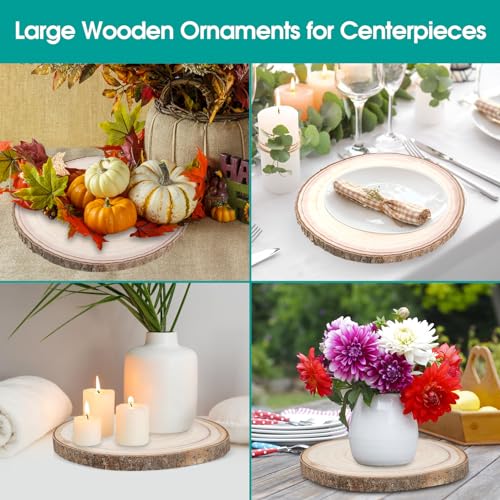 8Pcs Wood Slices 10-12 Inches, Natural Round Wood Slices for Centrepiece, Large Wood Circles Paulownia Tree Circles for Table Centerpieces, Rustic Adrattnay