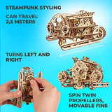 UGEARS Steampunk Submarine - Ugears Wooden 3D Puzzles for Adults - Mechanical Wood Model - Brain Teaser Unique Puzzles - Educational and Creative UGEARS