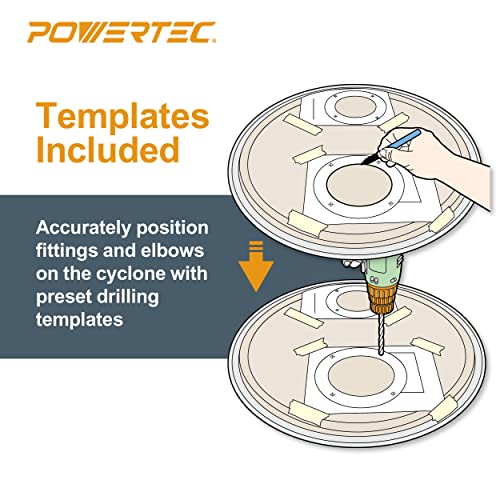 POWERTEC 70292 4-Inch Cyclone Dust Collection Elbows and Couplers Separator Kit for Woodworking Debris Containers, Buckets and Barrels - WoodArtSupply