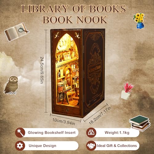 CRIOLPO Book Nook Kit - DIY Dollhouse Booknook, Book Nook Miniature Kit for Bookshelf Insert Decor Crafts for Adults Teen Halloween, 3D Wooden Puzzle CRIOLPO