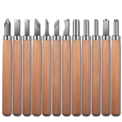 PRUGNA Wood Carving Tools Kit, HRC62 Carbon Steel Graver Set for Kids & Beginners, 12 Pcs Engraving Knife with Storage Case - WoodArtSupply