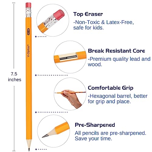 V-Opitos Wood-Cased #2 HB Pencils, 50 Pack Pre-Sharpened Pencils with Top Erasers, Bulk Yellow Pencils for School Teacher Supplies, Writing, Drawing - WoodArtSupply