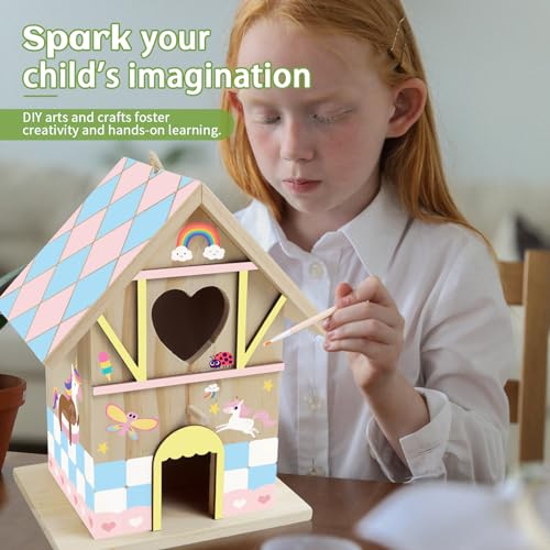 DIY Wooden Birdhouse Painting Kit for Kids, Bird House to Paint Set,Wood Arts and Crafts for Children,Ages 3-12 Build Your Own Bird Houses goldentime