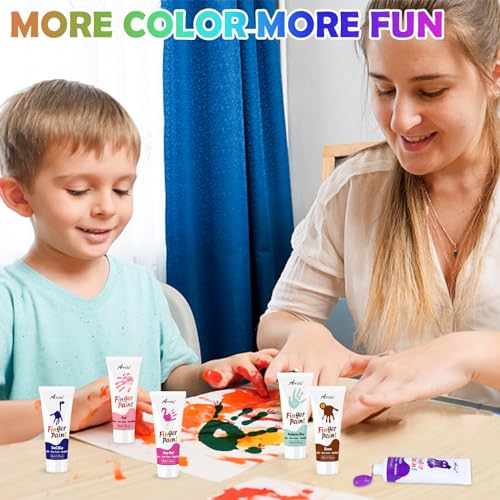 AROIC 16Colors Kids Washable Finger Paint, Non-Toxic, Art Painting Supplies for Toddlers, Finger Painting Supplies for Kids, Hand Painting DIY Crafts AROIC