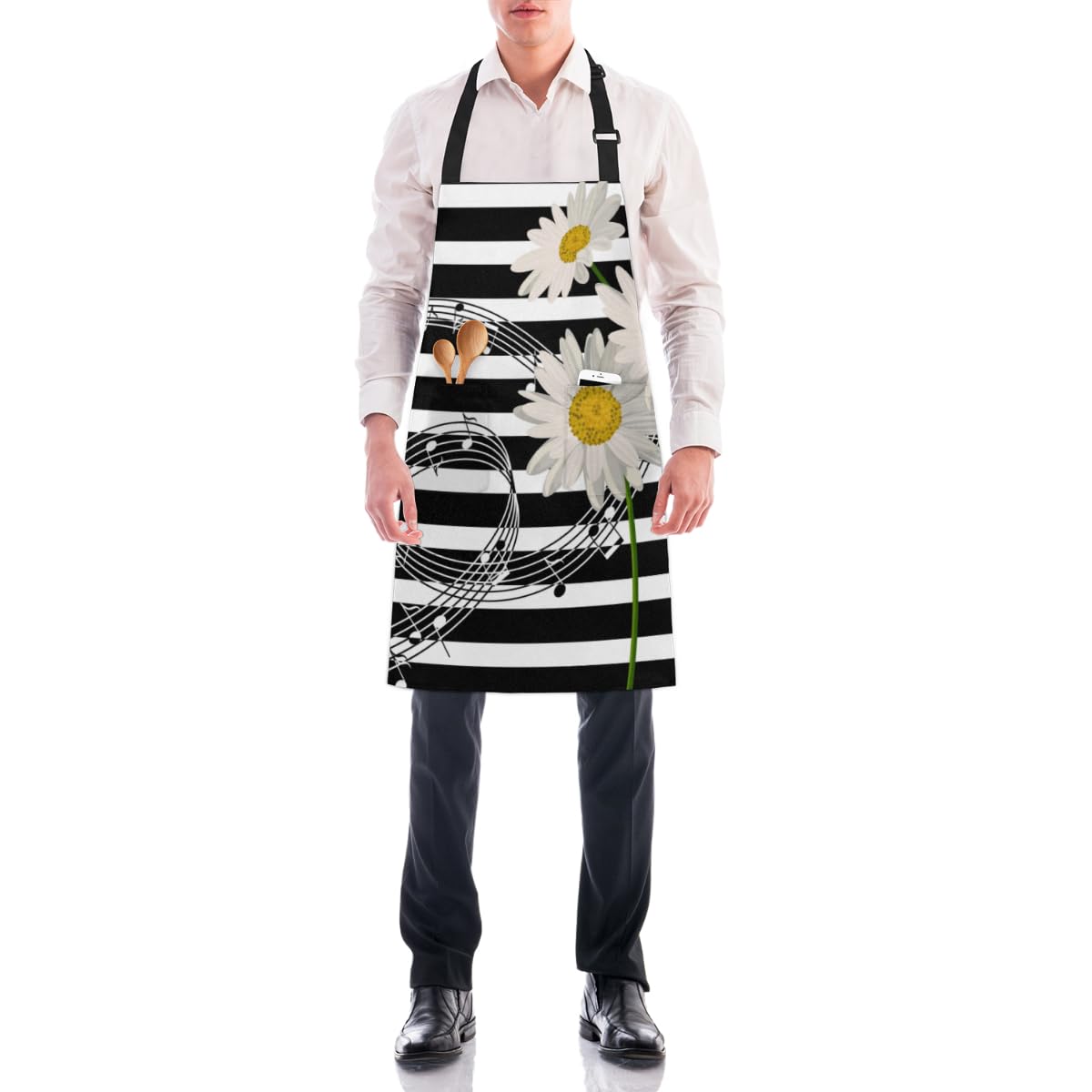 bisibuy Sunflower Music Notes Aprons for Men with Pockets Adjustable Bib Apron for Women Workshop BBQ Chef Apron Long Ties - WoodArtSupply