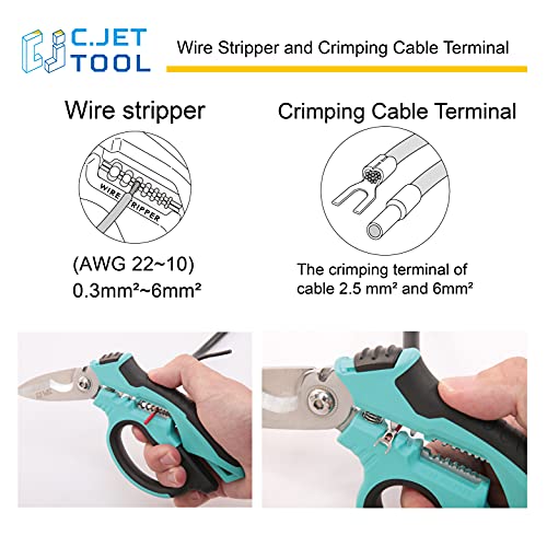 C.JET TOOL 8" Stainless Angle Type Electrician Scissors Heavy Duty Professional for Aluminium Copper Soft Cable - WoodArtSupply