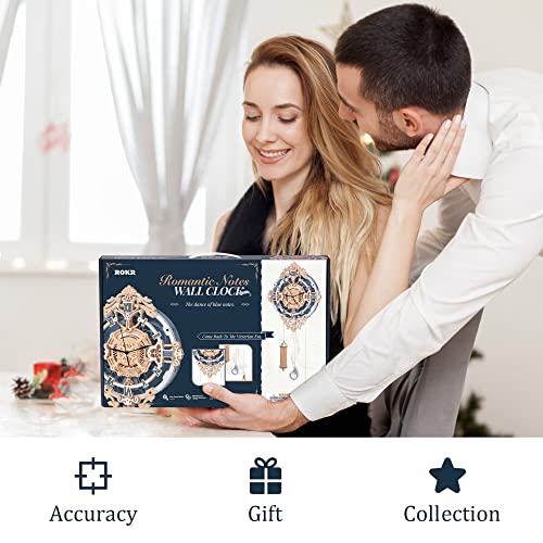 ROKR 3D Wooden Puzzles for Adults Mechanical Clock Kits-Romantic Notes Clock, DIY Clock Model Kits Brain Teaser Puzzles, DIY Crafts/Hobbies/Gifts ROKR