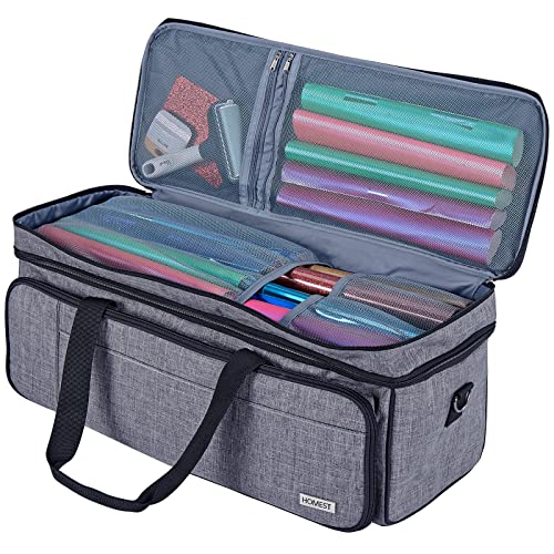 HOMEST Double Layer Carrying Case with Mat Pocket for Cricut Explore Air 2, Cricut Maker, Grey HOMEST