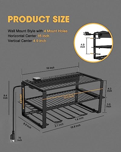 Wall Mount Power Tool Organizer and Charging Station - 6 AC Outlets, 3 Layers for Drills, Great as Heavy Duty Garage Tool Rack WellMall