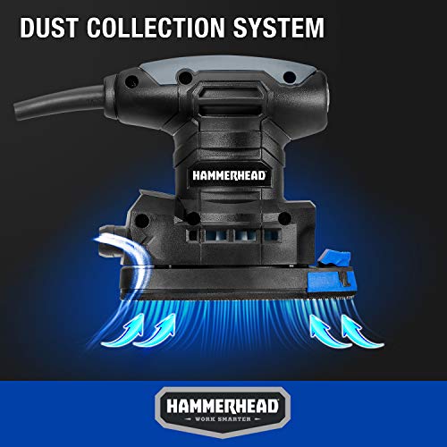Hammerhead 1.4-Amp Multi-Function Detail Sander with 12pcs Sandpaper, Dust Collection System, and Detail Attachment - HADS014 Hammerhead