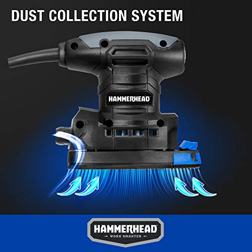 Hammerhead 1.4-Amp Multi-Function Detail Sander with 12pcs Sandpaper, Dust Collection System, and Detail Attachment - HADS014