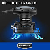 Hammerhead 1.4-Amp Multi-Function Detail Sander with 12pcs Sandpaper, Dust Collection System, and Detail Attachment - HADS014 Hammerhead