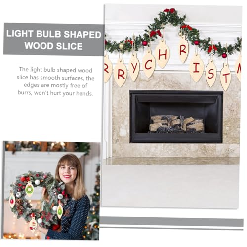Yardenfun 1 Set Christmas Decoration Wood Christmas Light Bulb Christmas Crafts Wood Slices Wood Slice Ornaments Christmas Tree Baubles DIY Christmas Yardenfun