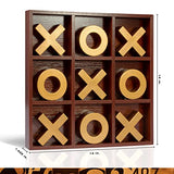 Refinery & Co. Premium Solid Wood Tic-Tac-Toe Board Game, Giant Gold 14” Coffee Table Home Decor, Classic Indoor/Outdoor Party Game for Children & Refinery