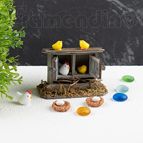 Framendino, 10 Pack Mini Wooden Family Chicken Coop Egg Chicken Nest Hen Ornament Fairy Garden Decor Framendino