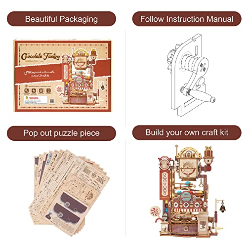 Rowood 3D Puzzles for Adults, Marble Run Wooden Model Kits for Adults, DIY STEM Mechanical Building Set, Birthday for Teens Boys Age 14+ - Chocolate