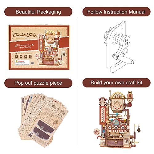 Rowood 3D Puzzles for Adults, Marble Run Wooden Model Kits for Adults, DIY STEM Mechanical Building Set, Birthday for Teens Boys Age 14+ - Chocolate - WoodArtSupply