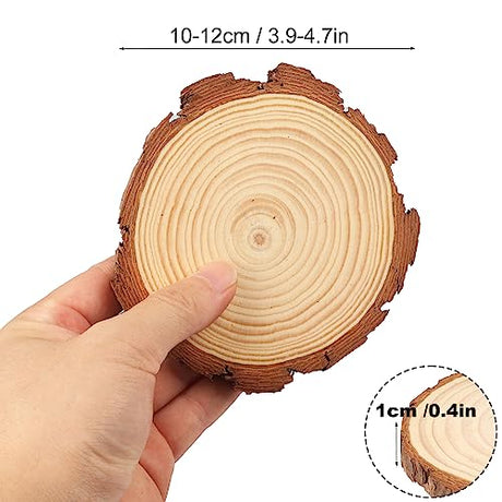 50 PCS 4-4.7 Inch Natural Wood Slices, Unfinished Pine Wood Circles with Barks for Coasters, DIY Crafts, Christmas Rustic Wedding Ornaments and GNIEMCKIN