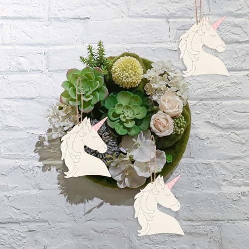 Unicorn Head Hanging Wood Animal Head Shape Unfinished Wood with Twines Unicorn Shape DIY Craft Ornament for Christmas Wedding Birthday Birthday Lamantery