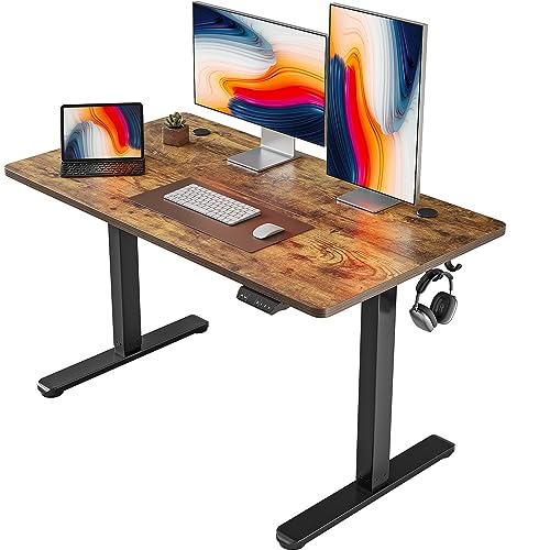 FEZIBO Electric Standing Desk, 48 x 24 Inches Height Adjustable Stand up Desk, Sit Stand Home Office Desk, Computer Desk, Rustic Brown - WoodArtSupply