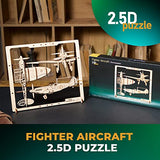 UGEARS 2.5D Framed Fighter Aircraft - Classic Aircraft Wood Model Kit with Movable Aileron, Propeller, Wheel & Canopy - Airplane Wooden Puzzle Model UGEARS