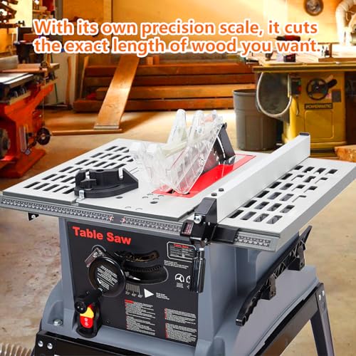 10in Table Saw, 1800W 5000RPM Portable Table Saw with Stand & Safety Switch, Push Stick, 90°Cross Cut & 0-45°Cutting, Multifunctional Table Saw for