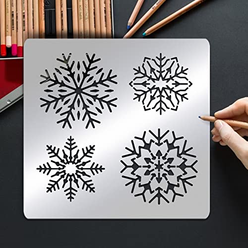 BENECREAT Snowflake Pattern Stainless Steel Stencil Template, 6.14x6.14inch Metal Journal Stencils Templates Tool for Wood Burning Pyrography and - WoodArtSupply