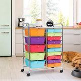 Giantex 15-Drawer Organizer Cart Office School Storage Cart Rolling Drawer Cart for Tools, Scrapbook, Paper (Multicolor) Giantex