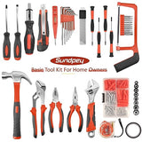Sundpey Home Tool Kit 148-Pcs - Household Basic portable Hand Repair Tool Set with Case & Ratcheting Screwdriver & Hex Key & Pliers & Wrench & Sundpey