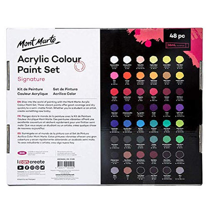 Mont Marte Signature Acrylic Paint Set, 48 Colors x 36 ml, Semi-Matte Finish, Suitable for Canvas, Wood, MDF, Leather, Air-dried Clay, Plaster, - WoodArtSupply