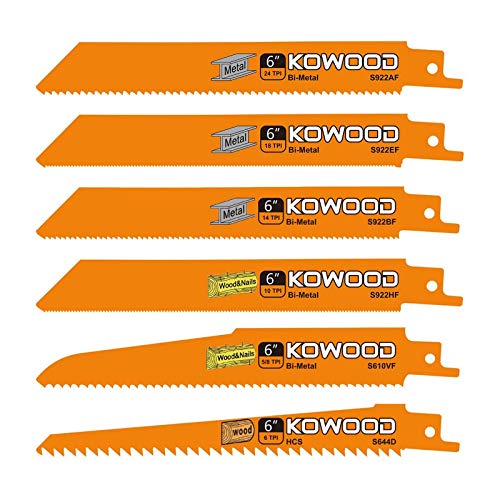 6-Inch Metal/Wood Saw Blades for Reciprocating/Sawzall Saws by KOWOOD for Dewalt,Bosch, Black & Decker, Makita, 6 PCS - WoodArtSupply