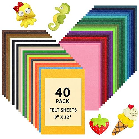 HTVRONT Felt Sheets for Crafts - 40pcs Felt Fabric Sheets - 8x12 A4 Stiff Felt Sheets, Assorted Colors Craft Felt 1mm Stiff Felt for Crafts, Sewing, HTVRONT