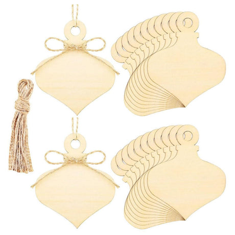 SEWACC 50pcs Christmas Unfinished Wooden Cutouts Light Bulb Wooden Slices Blank Christmas Wooden Hanging Decorations with Rope Predrilled Wooden SEWACC