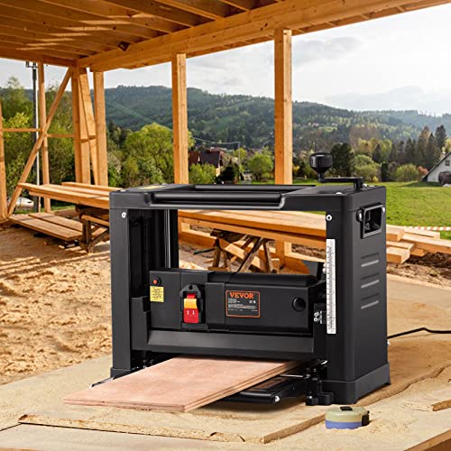 VEVOR Thickness Planer, Two-Blade, 13" Width Worktable Benchtop Planer, 15-Amp 1800W Powerful Motor, 12" Extended Infeeding Table, Low Noise for both VEVOR