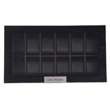 TIMELYBUYS Personalized 12 Black Wood Watch Box Display Case Storage Jewelry Organizer with Glass Top, Stainless Steel Accents, and Oversized Deluxe TIMELYBUYS