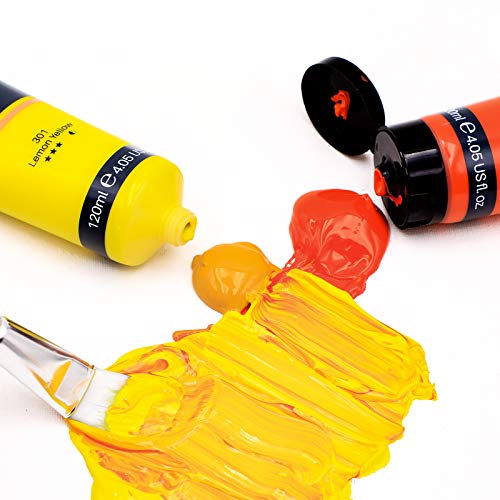 Artecho Professional Acrylic Paint Set, 8 Primary Colors (120ml / 4.05oz) Tubes, Art Craft Paints for Canvas, Rock, Stone, Wood, Fabric, Art Supplies Artecho