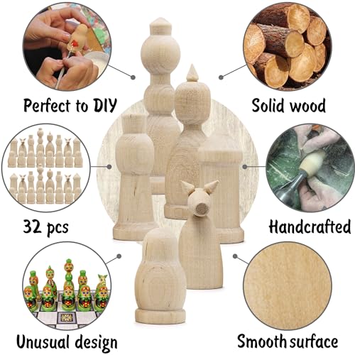 Unfinished Wood Chess Pieces with Vinyl Chess Board - Paint Your Own Chess Set - Blank Chess Sets DIY Arts and Crafts - Chess Gifts for Chess Players AEVVV