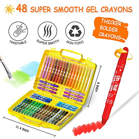 48 Colors Gel Crayons for Toddlers, Shuttle Art Non-Toxic Twistable Crayons Set with 1 Brush and Foldable Case for Kids Children Coloring, Shuttle Art