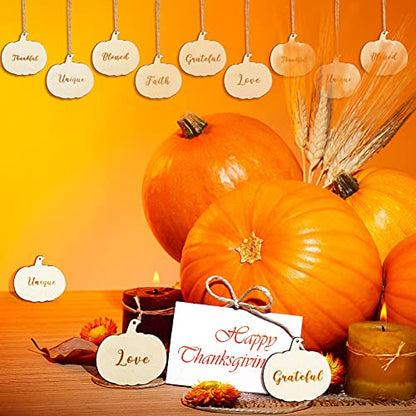 Yookeer 24 Pieces Wooden Pumpkin Cutout Unfinished Thanksgiving Pumpkin Wooden Decorations Hanging Blank Pumpkin Ornaments with 65.6 Feet Rope for