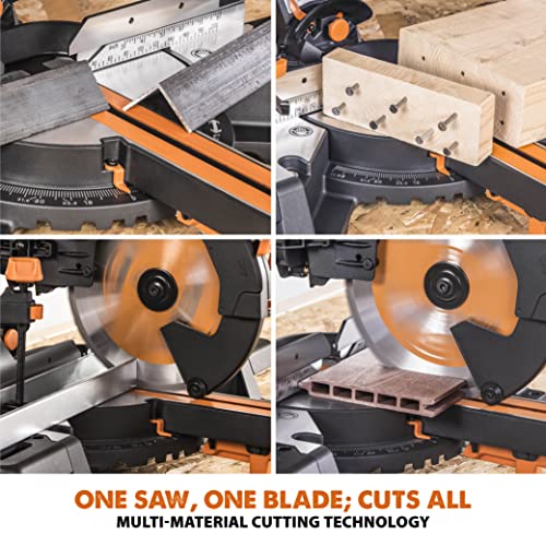 Evolution Power Tools R255SMS-DB+ 10-Inch Dual Bevel Sliding Miter Saw Multi-Material, Multipurpose Cutting Cuts Metal, Plastic, Wood 45˚-45˚ Double - WoodArtSupply