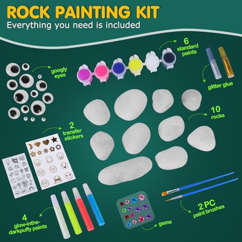 Kids Rock Painting Kit, Arts & Crafts Gifts for Girls and Boys Ages 4-12, Glow in The Dark Kids Activities Kits, Creative Art Paint Gifts Toys for - WoodArtSupply