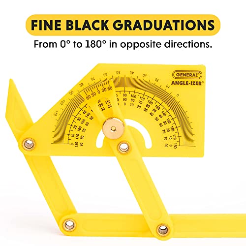 General Tools 29 Plastic Protractor and Angle Finder, Outside, Inside, Sloped Angles, 0° to 180° , Yellow General Tools